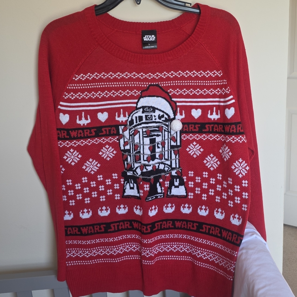 Star Wars Disney Red R2-D2 Santa Ugly Christmas Knit Sweater Womens Size Large